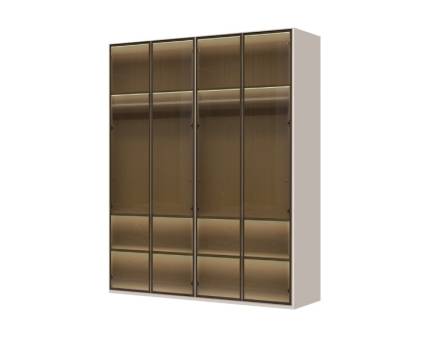 Dulap cu 4 usi cu balamale OPERA 182x224x56cm casmir/ sticla Parsol, manere maro