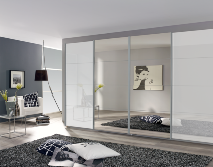 Dulap cu usi glisante SYNCRONO 361x211x62cm alb alpin/ sticla alba - oglinda configurabil