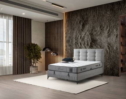 Pat tapitat cu saltea si spatiu pentru depozitare SIESTA (160x200cm) grey