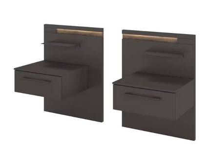Set 2 noptiere cu 1 sertar LUANA 64x83x48cm graphite/ Atlantic Dark, tablii cu iluminare LED integrata 