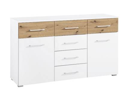 Comoda cu 2 usi si 6 sertare BOSTON EXTRA 140x81x42cm alb alpin/ stejar Artisan