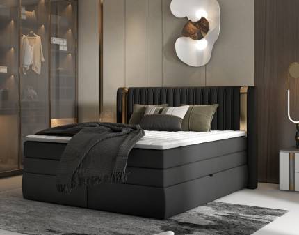 Pat Boxspring cu spatiu pentru depozitare MINOLA GOLD 140/ 160/ 180cm personalizabil, design auriu