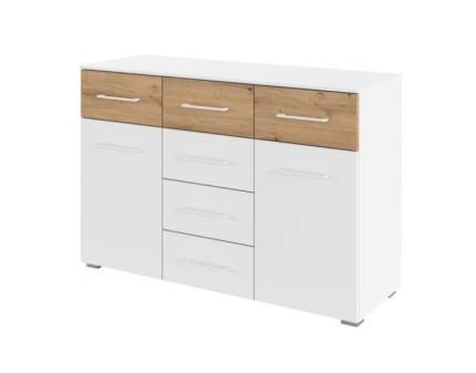 Comoda cu 2 usi si 6 sertare BOSTON EXTRA 120x81x42cm alb alpin/ stejar Artisan 