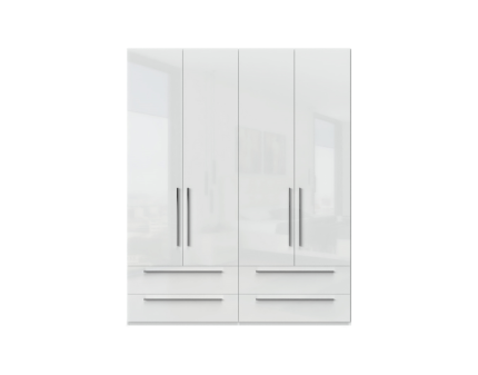 Dulap cu 4 usi si 4 sertare PIANO WHITE 182x224x56cm alb lucios, manere crom