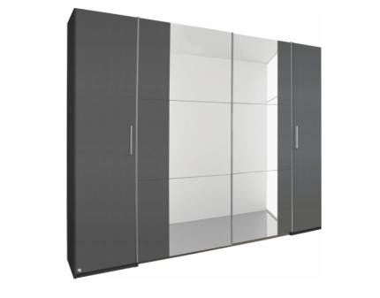 Dulap cu 2 usi cu balamale si 2 usi glisante KRONACH II 312x210x59cm gri metalic/ oglinda 