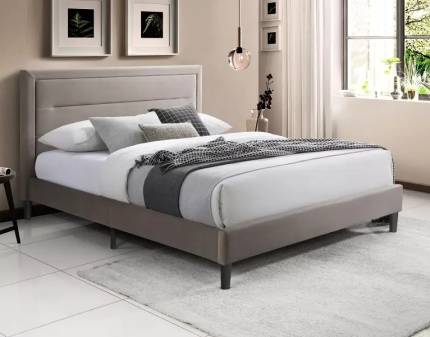 Pat tapitat cu somiera MALAGA VELVET 140 / 160cm catifea beige, picioare negre