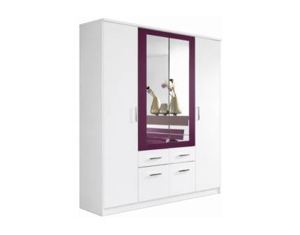 Dulap cu 4 usi cu balamale si 4 sertare BURANO 181x212x56cm alb alpin/ mov 