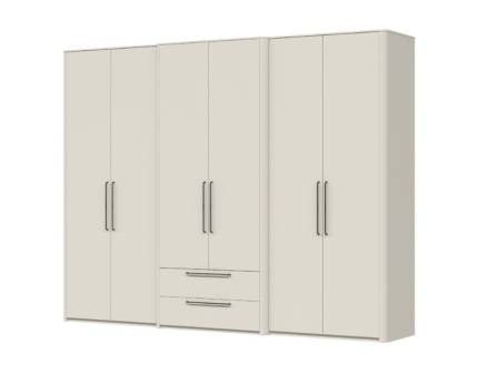 Dulap cu 6 usi cu balamale si 2 sertare AIR 290x225x61cm Pepper White, manere antracit 