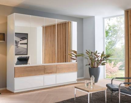 Dulap cu 5 usi cu balamale si 6 sertare WINNIPEG 226x210x56cm alb alpin/ halifax - oglinda