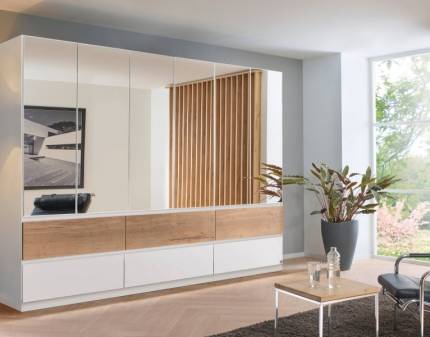 Dulap cu 6 usi cu balamale si 6 sertare WINNIPEG 271x210x56cm alb alpin/ halifax - oglinda