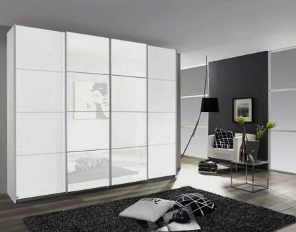 Dulap cu usi glisante SYNCRONO 271x230x62cm alb alpin/ 2 usi sticla alba configurabil