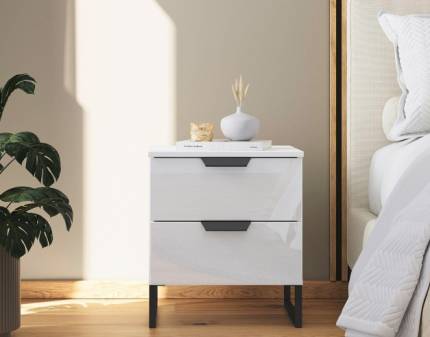 Noptiera cu 2 sertare ADITIO 40x55x42cm alb alpin/ sticla alba 