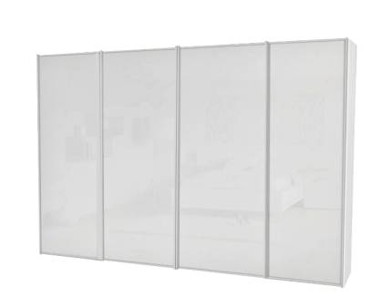 Dulap cu 4 usi glisante 400x240x68cm alb mat/ sticla alba, maner aluminiu model 3 SINFONIE PLUS 