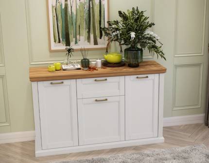 Comoda cu 3 usi si 1 sertar TARA WHITE 167x102x48cm alb mat/ nuc Pacific 