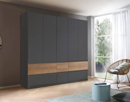 Dulap cu 5 usi cu balamale si 6 sertare WINNIPEG 226x210x56cm gri metalic/ halifax