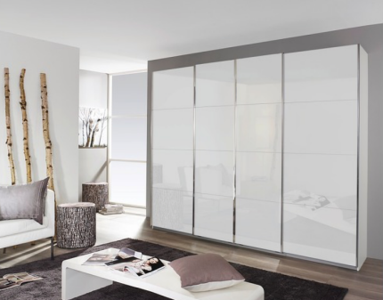 Dulap cu usi glisante SYNCRONO 271x211x62cm alb alpin/ 4 usi sticla alba configurabil