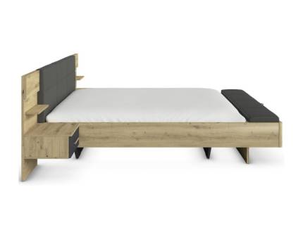 Cadru pat cu noptiere incorporate MOSBACH (180x200cm) stejar Artisan/ gri metalic + ecopiele 