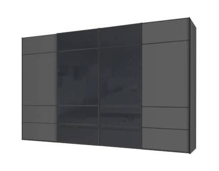 Dulap cu 4 usi glisante 373x222x68cm antracit mat/ antracit mat - sticla antracit, maner antracit model 112 SINFONIE PLUS