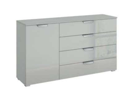 Comoda cu 1 usa si 4 sertare ADITIO 140x81x42cm silk grey/ sticla gri 