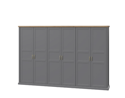 Dulap cu 6 usi cu balamale TARA GREY 346x227x59cm grafit/ Nuc Pacific