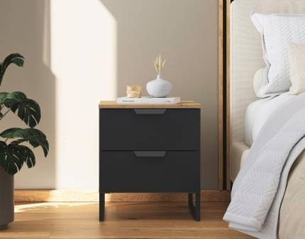 Noptiera cu 2 sertare ADITIO 40x54x43cm stejar artisan/ gri metalic 