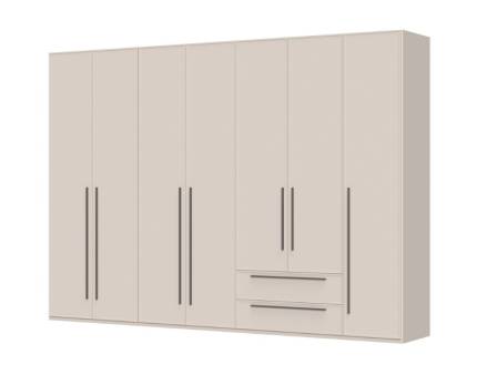 Dulap cu 7 usi cu usi balamale si 2 sertare OPERA 317x224x56cm casmir, manere maro