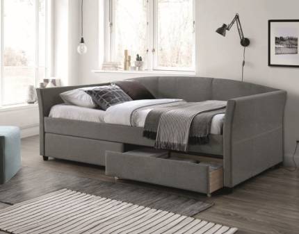 Pat tapitat cu somiera si ertare pentru depozitare LANTA (90x200cm) material textil grey