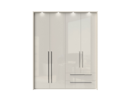 Dulap cu 4 usi si 2 sertare PIANO BEIGE 182x224x56cm bej lucios, manere crom