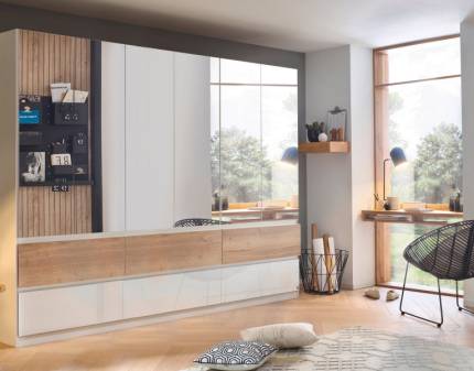 Dulap cu 6 usi cu balamale si 6 sertare WINNIPEG 271x210x56cm alb alpin/ alb lucios - halifax - oglinda