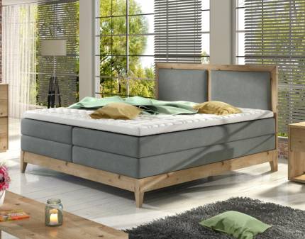 Pat Boxspring din lemn masiv BELIZE 160/ 180cm material textil
