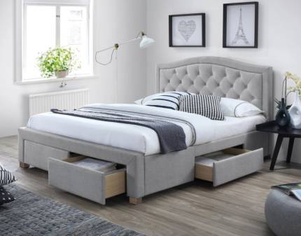 Pat tapitat cu somiera si sertare pentru depozitare ELECTRA 140/ 180cm material textil grey