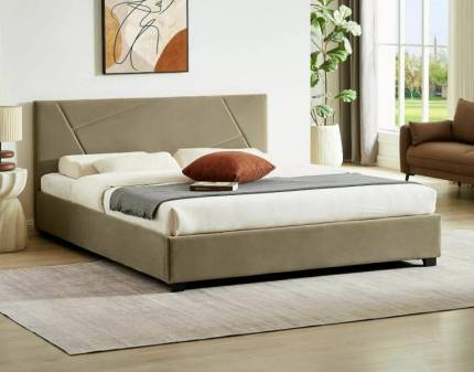 Pat tapitat cu somiera si spatiu pentru depozitare COLUMBIA VELVET 140 / 160cm catifea beige