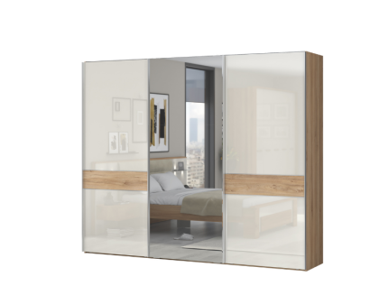 Dulap cu usi glisante GALA 272x224x61cm bej lucios/ Nuc Pacific - oglinda