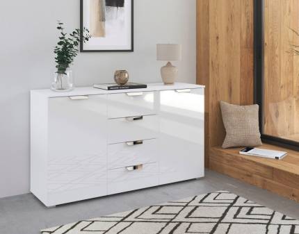Comoda cu 2 usi si 4 sertare ADITIO GLAMOUR 120x81x42cm alb alpin/ alb lucios 