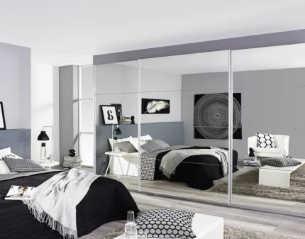 Dulap cu usi glisante KULMBACH 361x210x62cm alb alpin/ 3 usi oglinda configurabil