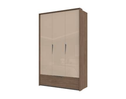 Dulap cu 3 usi cu balamale si 1 sertar LEFT 142x226x60cm Mokka HG lucios + Linkoln Walnut, manere incorporate antracit, cu rama passepartout 