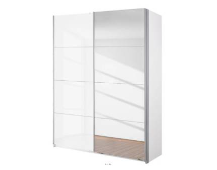 Dulap cu usi glisante MINOSA PLUS cu polite 136x197x48cm alb alpin/ alb lucios - oglinda, maner aluminiu