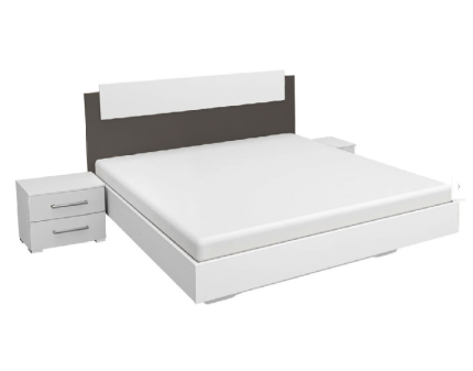 Cadru pat cu 2 noptiere BORBA (180x200cm) alb alpin/ gri metalic