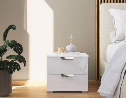 Noptiera cu 2 sertare ADITIO 40x42x42cm alb alpin/ alb lucios, manere crom