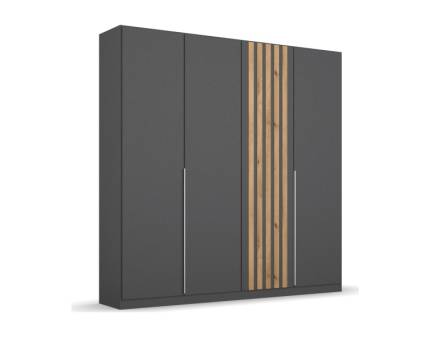 Dulap cu 4 usi cu balamale LAMELLA 181x210x54cm gri metalic/ stejar artisan, manere aluminiu