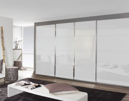 Dulap cu usi glisante SYNCRONO 361x211x62cm alb alpin/ 4 usi sticla alba configurabil