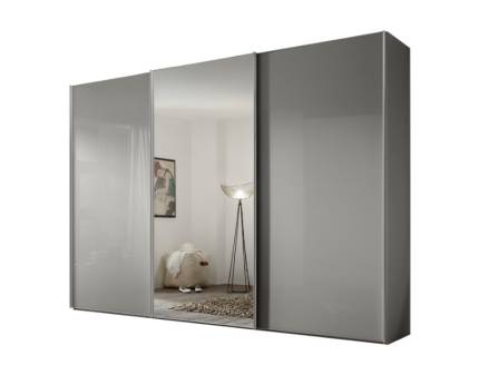 Dulap cu 3 usi glisante 298x240x68cm gri/ sticla gri - oglinda, maner aluminiu model 44 SINFONIE PLUS 