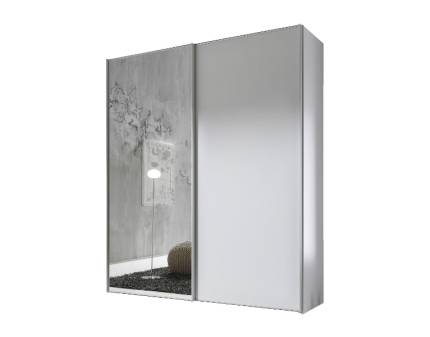 Dulap cu 2 usi glisante 225x240x68cm alb mat/ alb mat - oglinda, maner aluminiu model 1 SINFONIE PLUS  