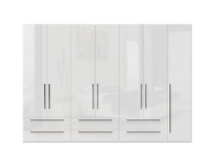 Dulap cu 7 usi cu balamale si 6 sertare PIANO WHITE 317x224x56cm alb lucios, maner crom