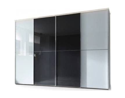 Dulap cu 4 usi glisante 373x222x68cm alb mat/ sticla alba - sticla antracit, maner crom model 47 SINFONIE PLUS 