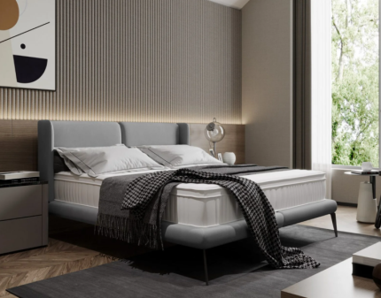 Pat tapitat cu somiera tip placa TESSINA 140/ 160/ 180cm personalizabil