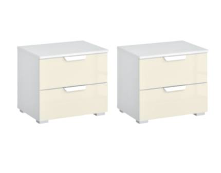 Set 2 noptiere cu 2 sertare ADITIO 47x43x42cm alb alpin/ sticla champagne 