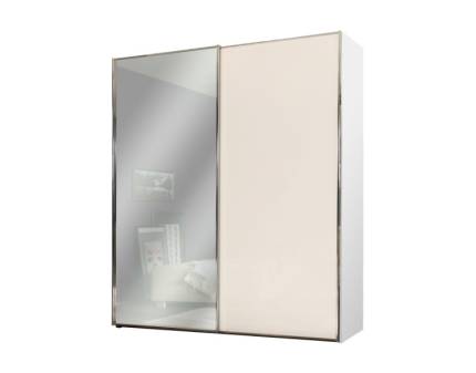 Dulap cu 2 usi glisante 167x200x68cm alb mat/ sand mat - oglinda, maner crom model 2 SINFONIE PLUS 