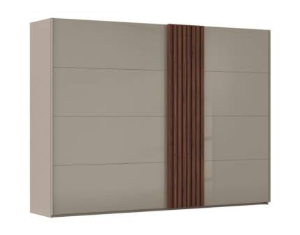 Dulap cu usi glisante TEGIO 301x223x69cm fango mat/ sticla fango - Walnut