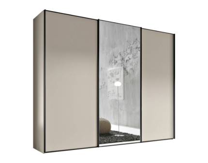 Dulap cu 3 usi glisante 280x200x68cm sand mat/ sand mat - oglinda, maner grafit, model 02 SINFONIE PLUS  
